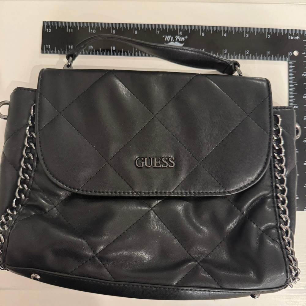 GUESS Quilted Top Handle Handbag Black Faux Leather No Additional Strap